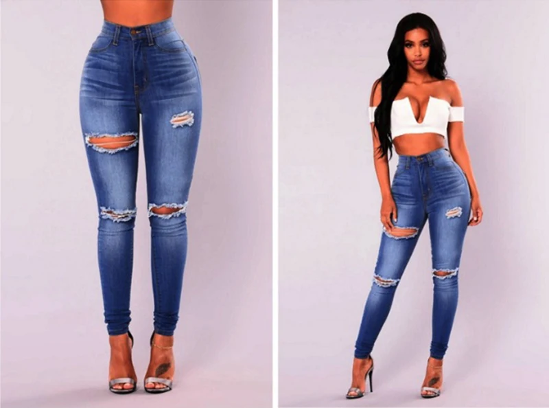 2018 выгодное предложение Женская мода джинсы Для Женщин Середине Талии Тощий Карандаш Джинсовые штаны Для женщин рваные тертые хлопковые