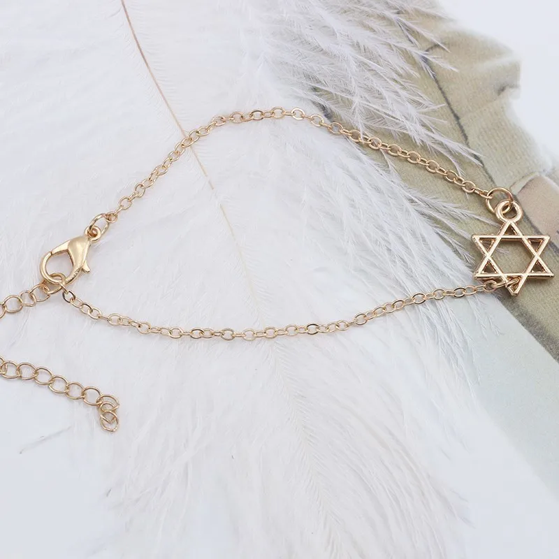 Простой: золото, серебро браслет с подвесками в виде гексаграммы полые геометрические перевернутые треугольные звезды браслеты со звездой Давида для женщин девочек Pulseira Feminina