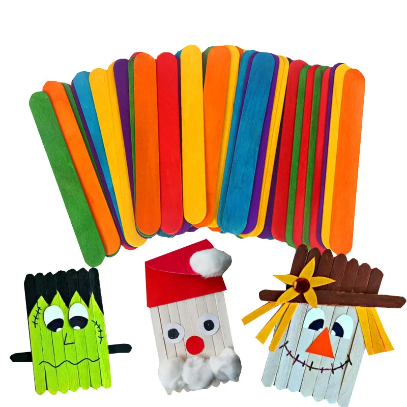 

50PCS/Pack Children DIY Wooden Ice Cream Sticks Kid Handmade Material Unfinished Wood Blank Creative Decoration Craft Supplies