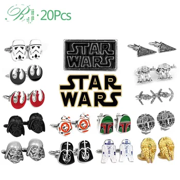 

RJ 20Pcs Wholesales Star Wars Cufflinks Falcon Darth Vader BB8 R2D2 Stormtrooper Tie Clips Avengers Cufflinks Men Button Jewelry