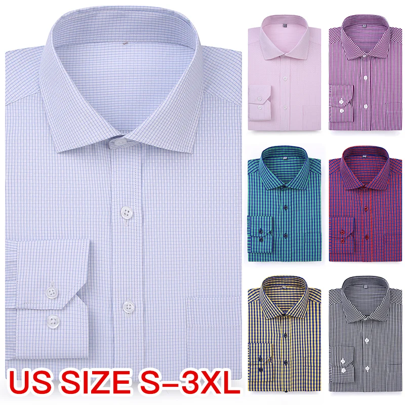 

Men Dress Shirt Mens Plaid Formal Shirts Long Sleeve 2018 Business Slim Fit Clothes Winter Fall Plus Size Black Clothing