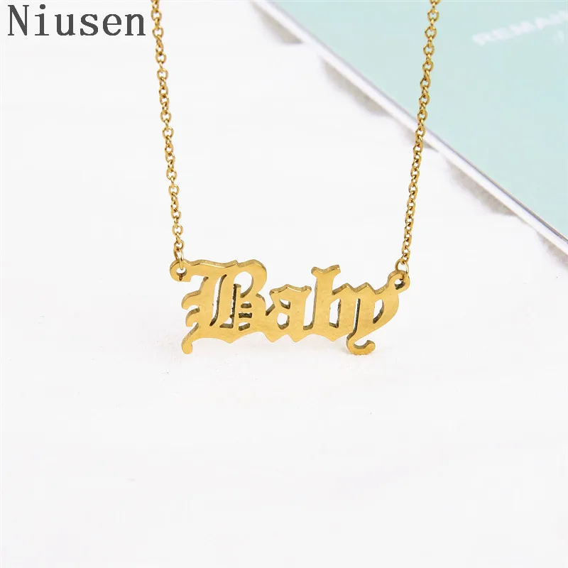 

Old English Baby Letter Choker Necklace Baby Pendants Necklace Princess Babygirl Mama Necklace European American Jewelry Gifts