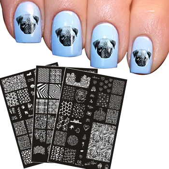 

New 3PC Nail Stamping Plates Cute Dog Flower vine Heart Image Overprint DIY Manicure Plate 3 Design Nail Art Stamping Template