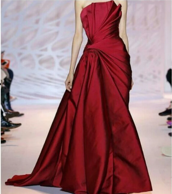 

2015 Mermaid Satin Evening Dresses Strapless Court Train Dubai Arabia Styles Evening Gowns