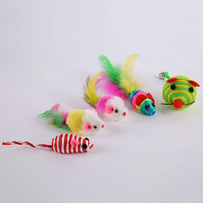 16 Pcs Soft Fleece False Mouse Cat Toys Colorful Feather Funny Mini Playing Mouse Toys Gift For Cats Kitten Balls Toys