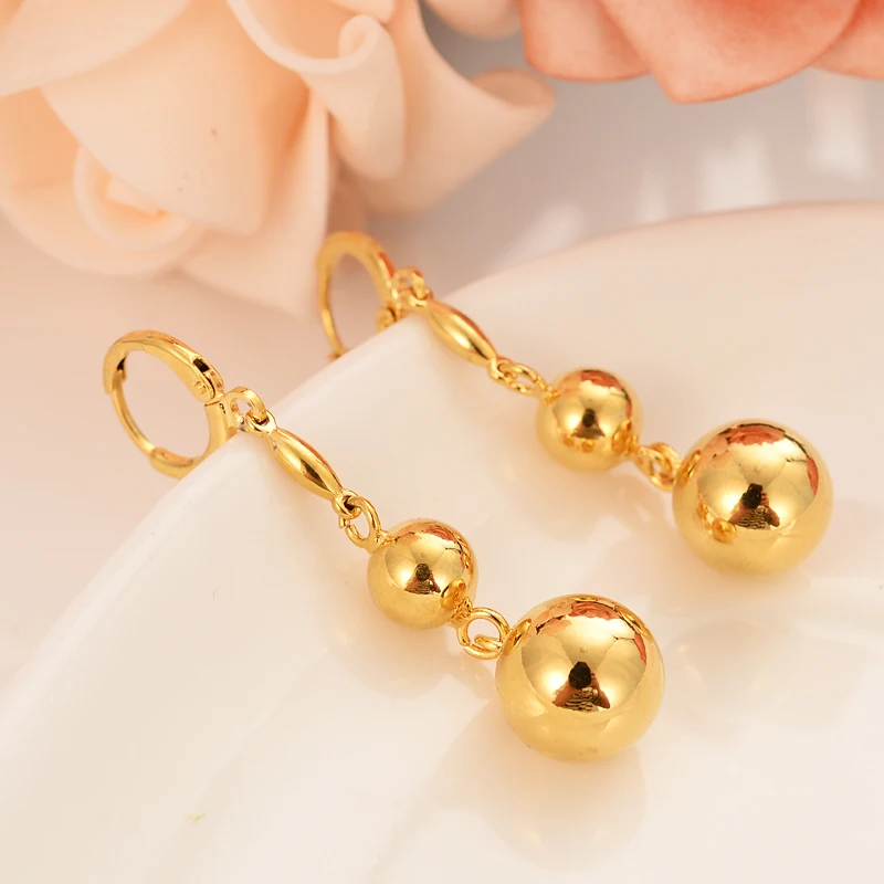 

lovely ball Earrings 24K Gold drop Earings For Women Girls african Jewelry Wedding Party Cool Fashion beads earrings kid gift