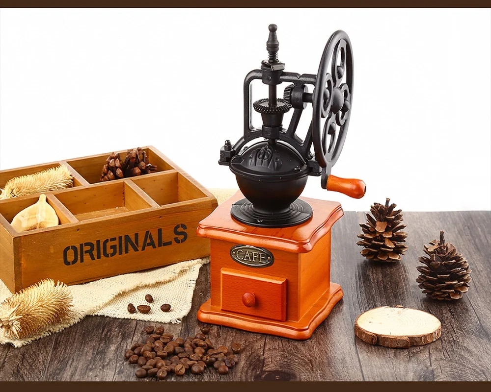  Retro Style Burr Coffee Grinder Hand Grinding Machine Hand-crank Roller Elegant and Novelty for Home Office Coffee Bar 