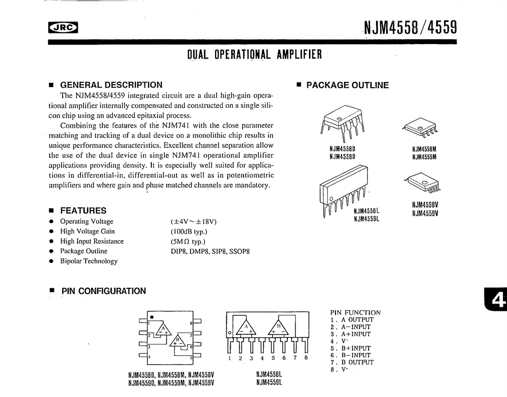 JRC4558 Dual Operation Amplifier IC highquality amp.