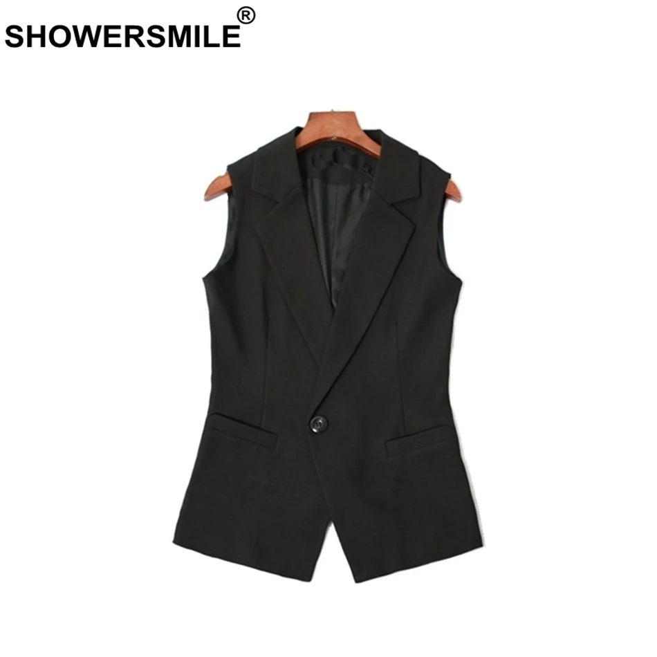 SHOWERSMILE Short Vest Women Sleeveless Blazer Black Suit Vest Female Waistcoat Office Lady Slim Fit Spring Vest For Women