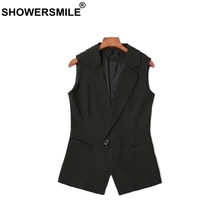 SHOWERSMILE Short Vest Women Sleeveless Blazer Black Suit Vest Female Waistcoat Office Lady Slim Fit Spring Vest For Women