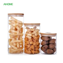 Стеклянная банка для хранения продуктов, кухонные бутылки для хранения бобов, конфеты для приправ, чайные Герметичные банки с деревянной крышкой, большая емкость