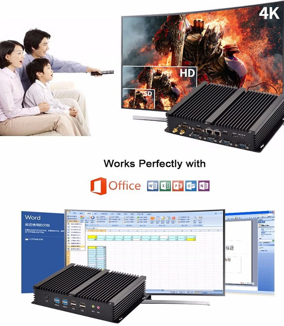 6 RS232 COM Порты и разъёмы двойной HDMI промышленный 2 Ethernet мини-ПК с Intel i3 4005u 4010u i5 4200u i7 4510u процессор