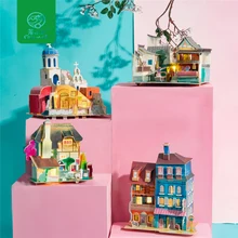 Robud 3D DIY Кукольный дом со светодиодным светильник миниатюрный деревянный кукольный домик Модель Строительный комплект подарки на Рождество и год игрушки для детей SJ