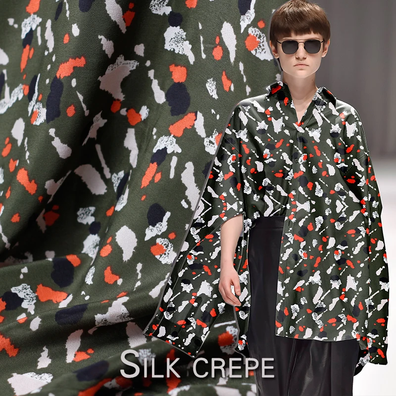 

110 cm wide and 12 mm 100% camouflage fabric silk cheongsam dress style summer clothes