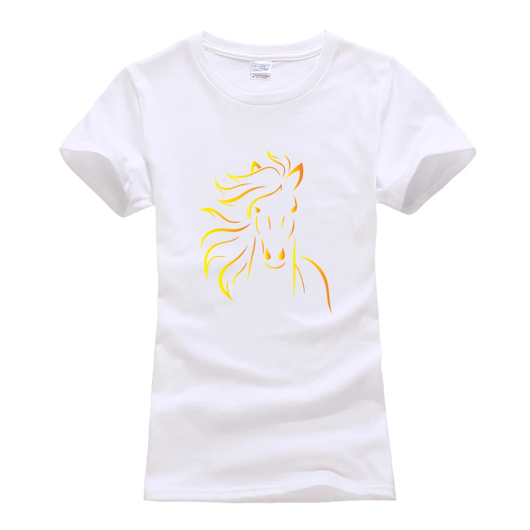 Милая Брендовая женская одежда с принтом лошади, летние хлопковые фитнес-футболки для женщин, новая модная футболка с коротким рукавом и круглым вырезом - Цвет: white