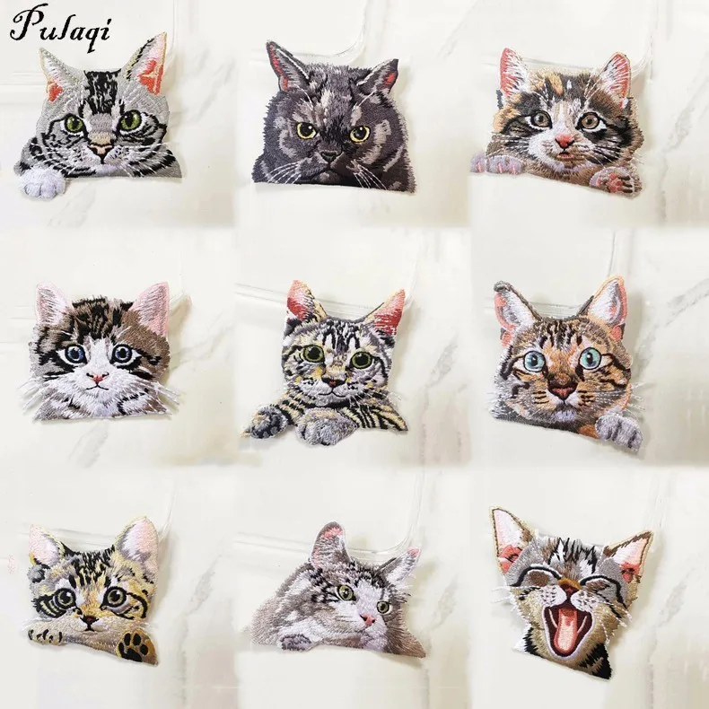 

Pulaqi Cat 3D Embroidery Patches Clothes Fabric Stickers Iron On Clothes Pockets Decoration Sewing On Applique For Jeans H