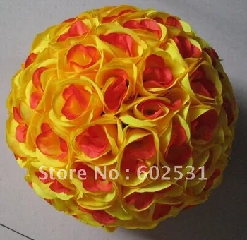 

SPR 40cm plastic center artificial silk kissing decoration flowers ball-yellow red