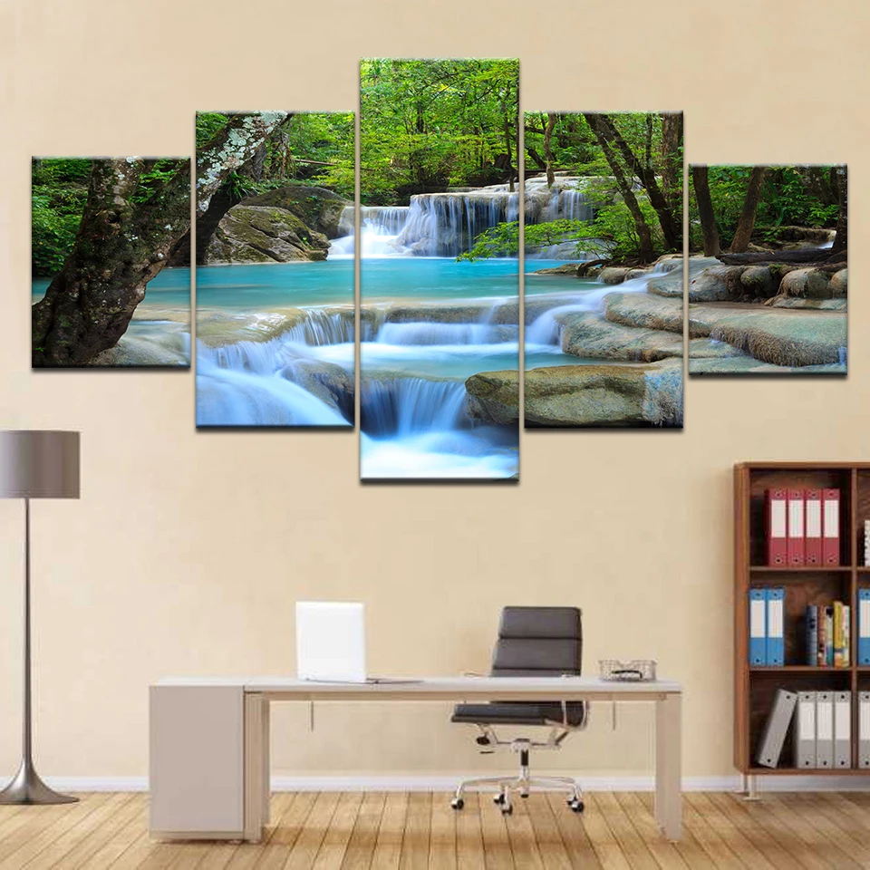 5 панельные настенные картины для гостиной, Художественная Картина на холсте с водопадом, Модульная картина, плакаты и принты, картины с куадросом