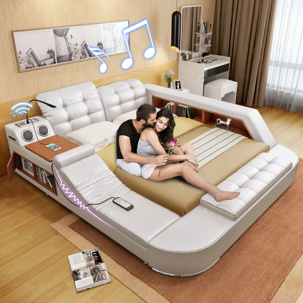 Роскошная современная мебель дизайнерская ткань массажное сиденье кровати размера king
