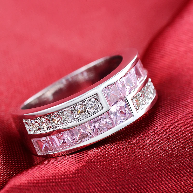 Elegant Pink CZ Cocktail Party Ring - Chic Women's Fashion Jewelry Accessory