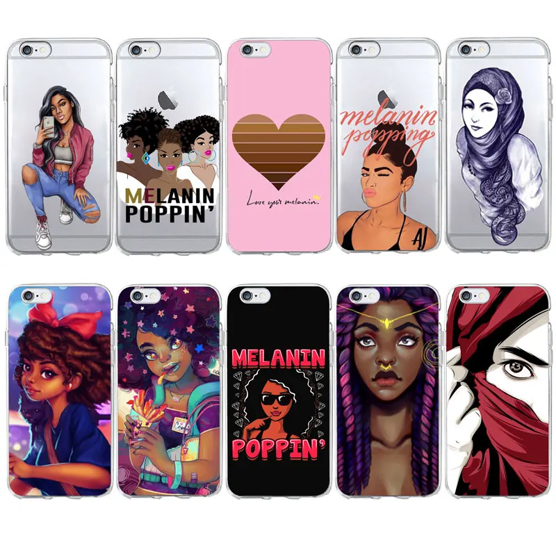 

Melanin poppin Afro Black Girl Magic Muslim Girl Case For iPhone 7 5S 6S 7 8 Plus 4S Soft TPU Silicone Cover For iPhone X Case