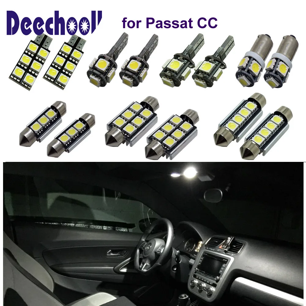 Deechooll 10 шт. Автомобильные светодиодные лампы для VW Passat CC Canbus белые освещения интерьера Volkswagen чтения|interior