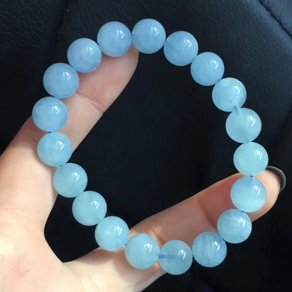 

10mm Natural Aquamarine Bracelet Chains Women Men Anniversary Party Gift Stone Stretch Crystal Round Beads Bracelet Jewelry