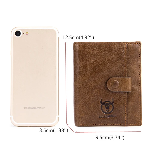 Bullcaptain Men Cowhide 9 Card Slots Zipper Coin Bag Wallet