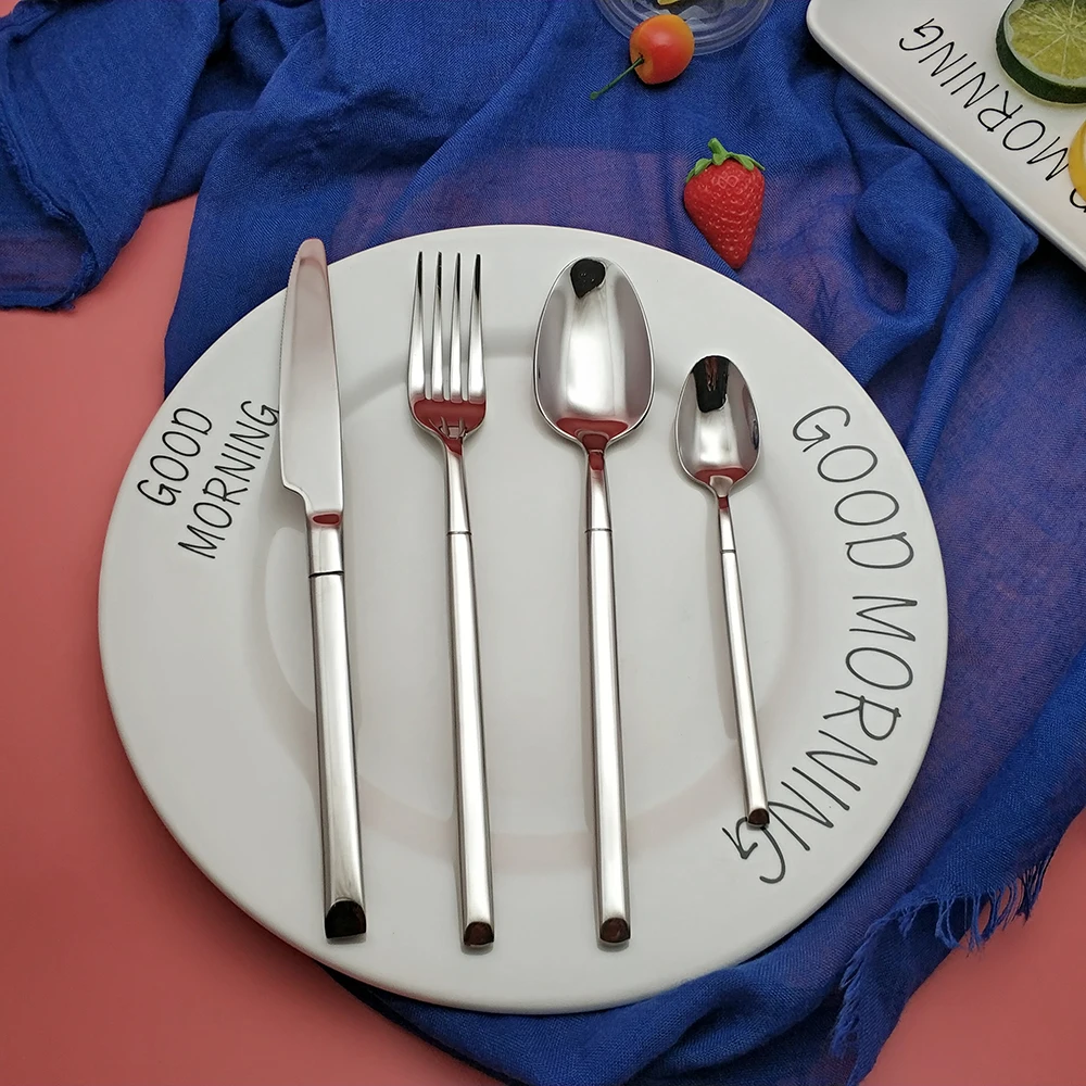 

Hot Sale 4 pcs Silver Knight Dinnerware 304 Stainless steel Knife Fork Spoon Cutlery Kitchen Food Tableware Flatware Dining Set