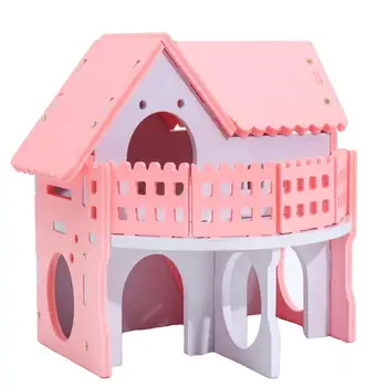 Hamster House Small Colorful Wooden House For Bear Baby Two-layer Environmental Friendly Villa With Balcony Cage For Hamster 3