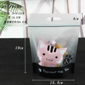 

100pcs Cute cartoon biscuits snack food packaging bag sugar bag self zipper pocket transparent zip lock bags with handle