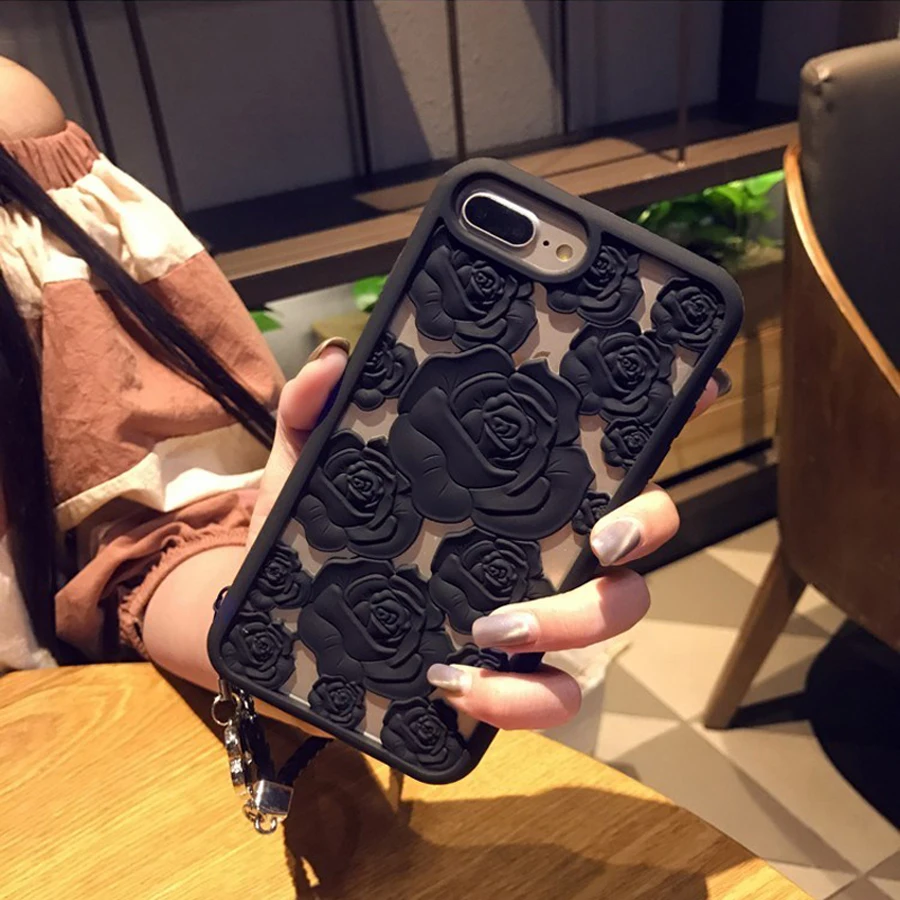 

New 3D Hollow Rose soft silicone Cell Phone Case For Apple iphone 6 6s plus 7 7plus Luxury gel flower back Cover