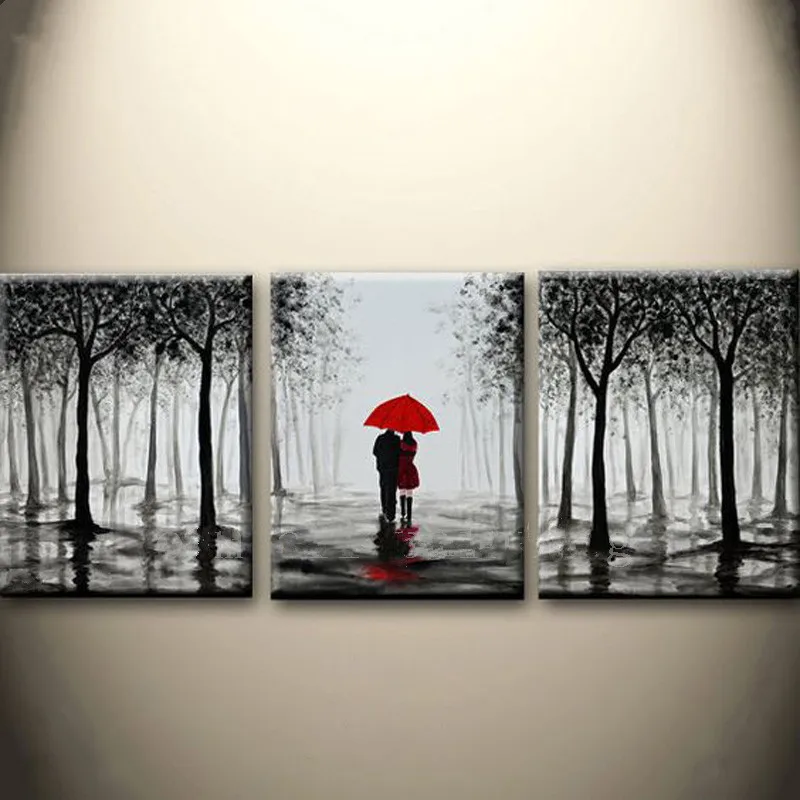 

3 Panel Painting Handpainted Abstract Landscape Oil Paintings on Canvas Modern Home Decor Wall Art Large Black Trees Pictures