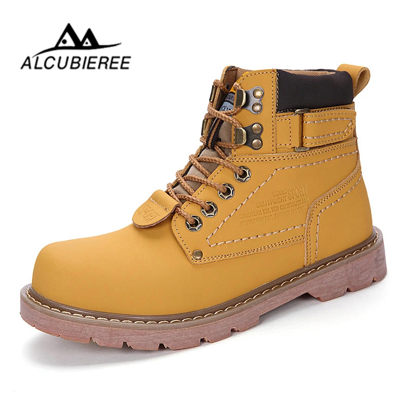 

2018 ALCUBIEREE Warm Men Martin Boots Couples Winter Casual Rubber Snow Boots Leather High Top Ankle Boots Men Leisure Shoes