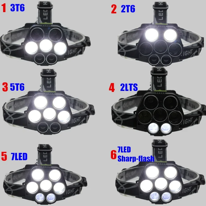Светодиодный налобный фонарь 60000lm 7* T6, головной светильник для велосипеда, Головной фонарь, светильник 18650, перезаряжаемый, вспышка, светильник фонарь, голова, белый, зеленый, красный, синий, излучающий