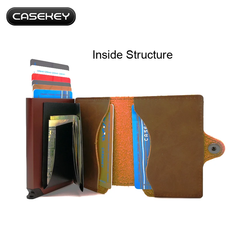 

Crazy Horse PU Leather Credit Card Holder for Bank Gifts Advertising ID Card Bag with Large Capacity Short Pocket Wallet Slim