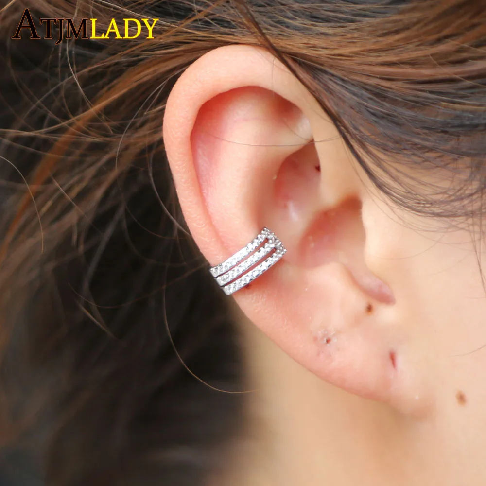 

2018 New factory direct price 925 sterling silver 3 line micro pave cz circle Brinco Ear Cuff Ear Clip Zirconia Earrings Jewelry