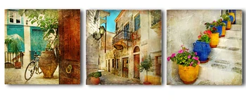 

Free shipping 3 panels oil canvas paintings gardening Home decoration wall art canvas painting decorative wall pictures