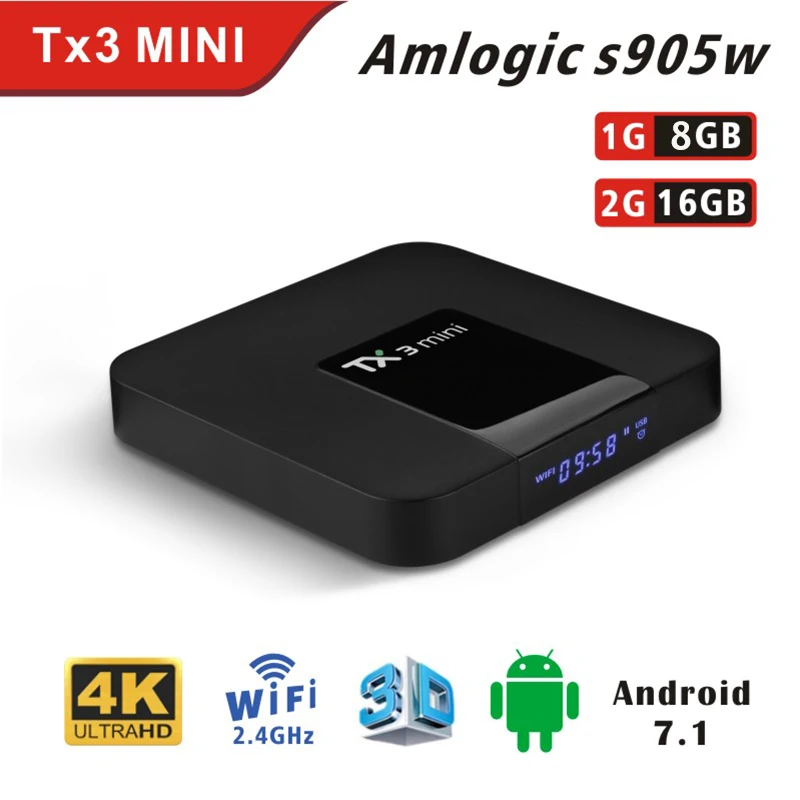 

Android 7.1 TANIX TX3 MINI Smart TV BOX 2G RAM 16g ROM Amlogic S905W Quad Core 4K HD 2.4g WiFi H.265 intelligent Set top box