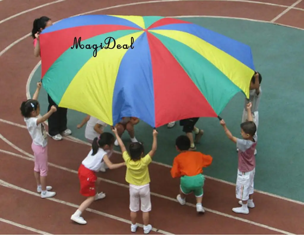 6.5 Feet 8 Handles Children Kids Rainbow Parachute Training Toy Game Colorful for Park Garden Party Picnic Outdoor Indoor Toy