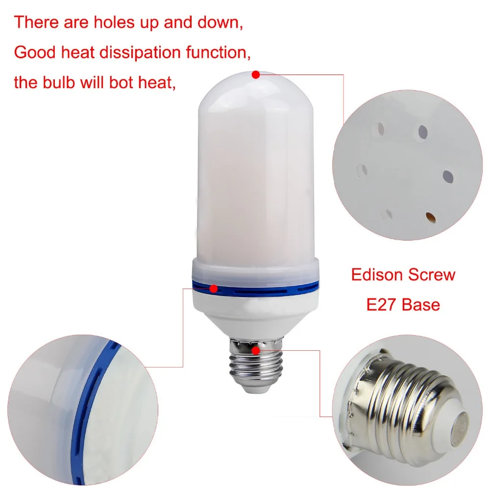 Светодиодный светильник с эффектом пламени E26 E27 SMD2835 Мерцающая эмуляция 1/4 режимов Светодиодный праздничный светильник с эффектом пламени 1200K~ 1400K AC85V~ 265V