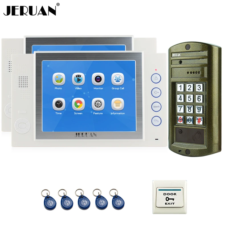 JERUAN 8 ''TFT цветной видеодомофон для видеодомофона комплект 2 белый монитор +