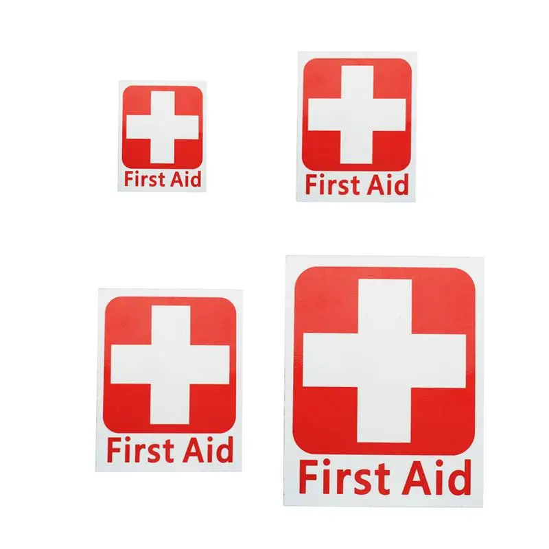 Новые 4 размера первой помощи виниловые самоклеящиеся этикетки водонепроницаемые знаки Красный Крест безопасность здоровья аварийные Предупреждение