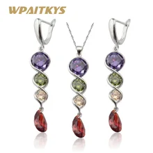 Multi Цвет кубического циркония Ювелирные наборы серебро Цвет Цепочки и ожерелья Подвеска длинное Серьги для Для женщин подарочная коробка
