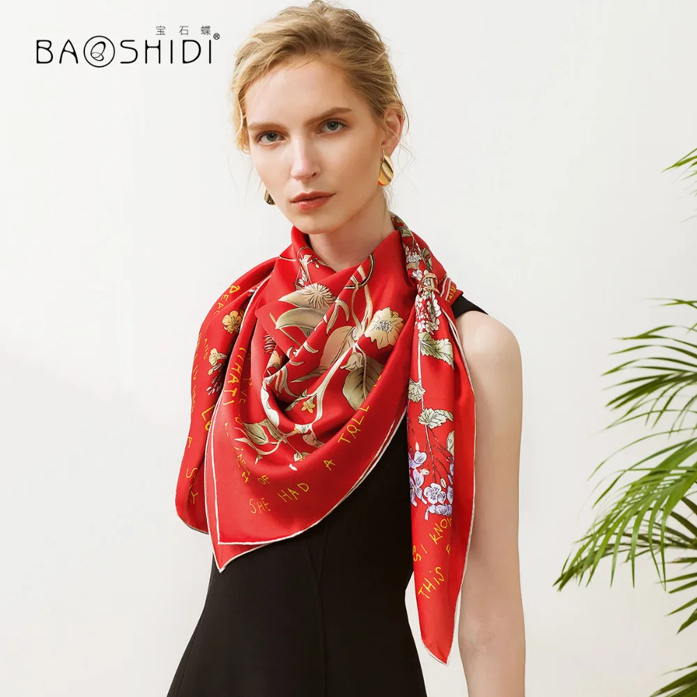 [BAOSHIDI] Новое поступление, 16 момме Шелковый атласный шарф, модные квадратные шарфы, Женская безграничная шаль, подарок на год для девочек