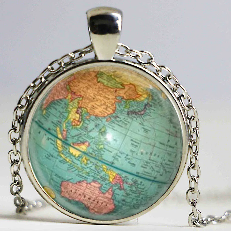 Hot glass dome jewelry Vintage Globe Necklace Earth World Map