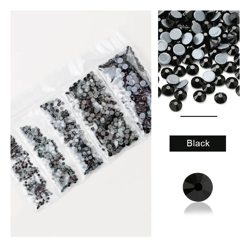 ЦЯО смешанный размер 1440 шт./лот Горячая фиксация Стразы SS6 SS8 SS10 SS16 SS20 смешанные железные стразы кристаллы стекло для одежды DIY - Цвет: black