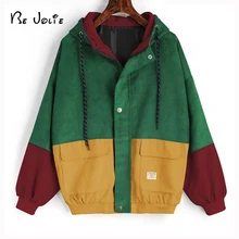 Осень-зима, пальто, цветной блок, длинный рукав, вельвет, Женская куртка, пэтчворк, джинсовая куртка для женщин размера плюс, Женское пальто