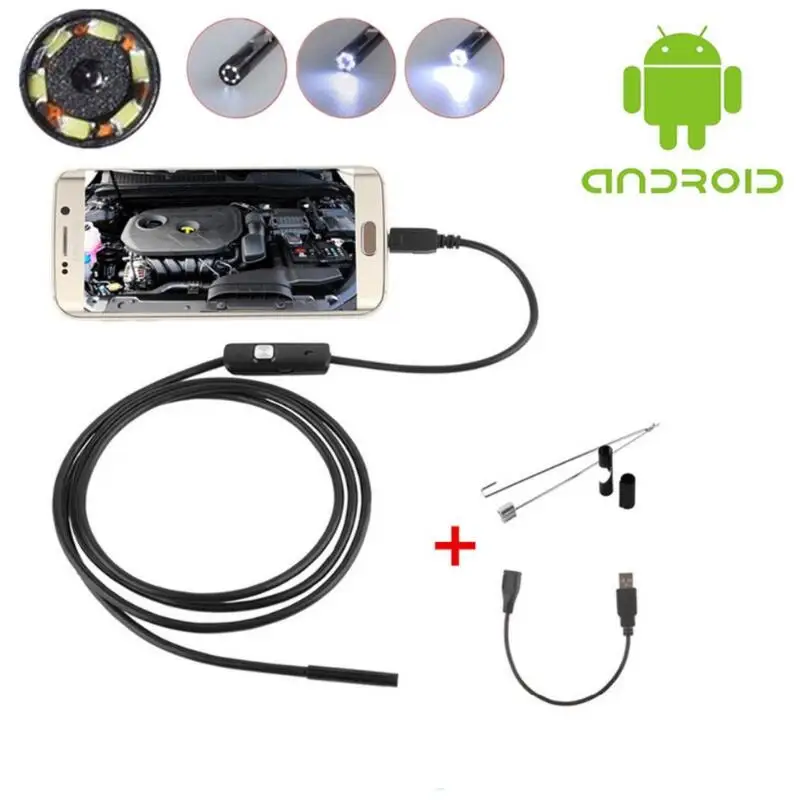 

1M 7mm Endoscope Camera Waterproof IP67 Inspection Borescope Camera for Android PC Notebook 6LEDs Adjustable