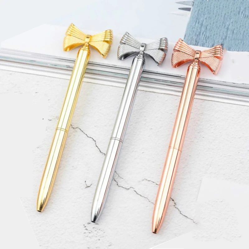 

Cute Bow-Knot Metal Ballpoint Pen Luxury Gold Silver Rose Gold Pen For School Office Writing Supplies Stationery Kawaii Gift